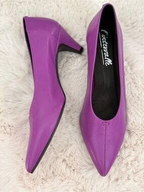 L’INTERVALLE Leather Purple Pointed Toe Mid-Heel Pumps